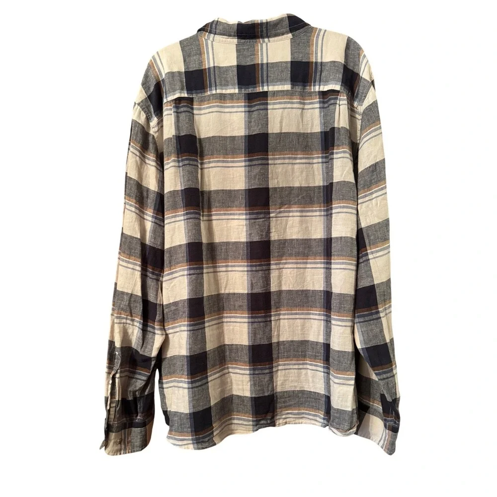 Pendleton XXL Blue Tan Plaid Linen Blend Long Sleeve‎ Button Down Shirt